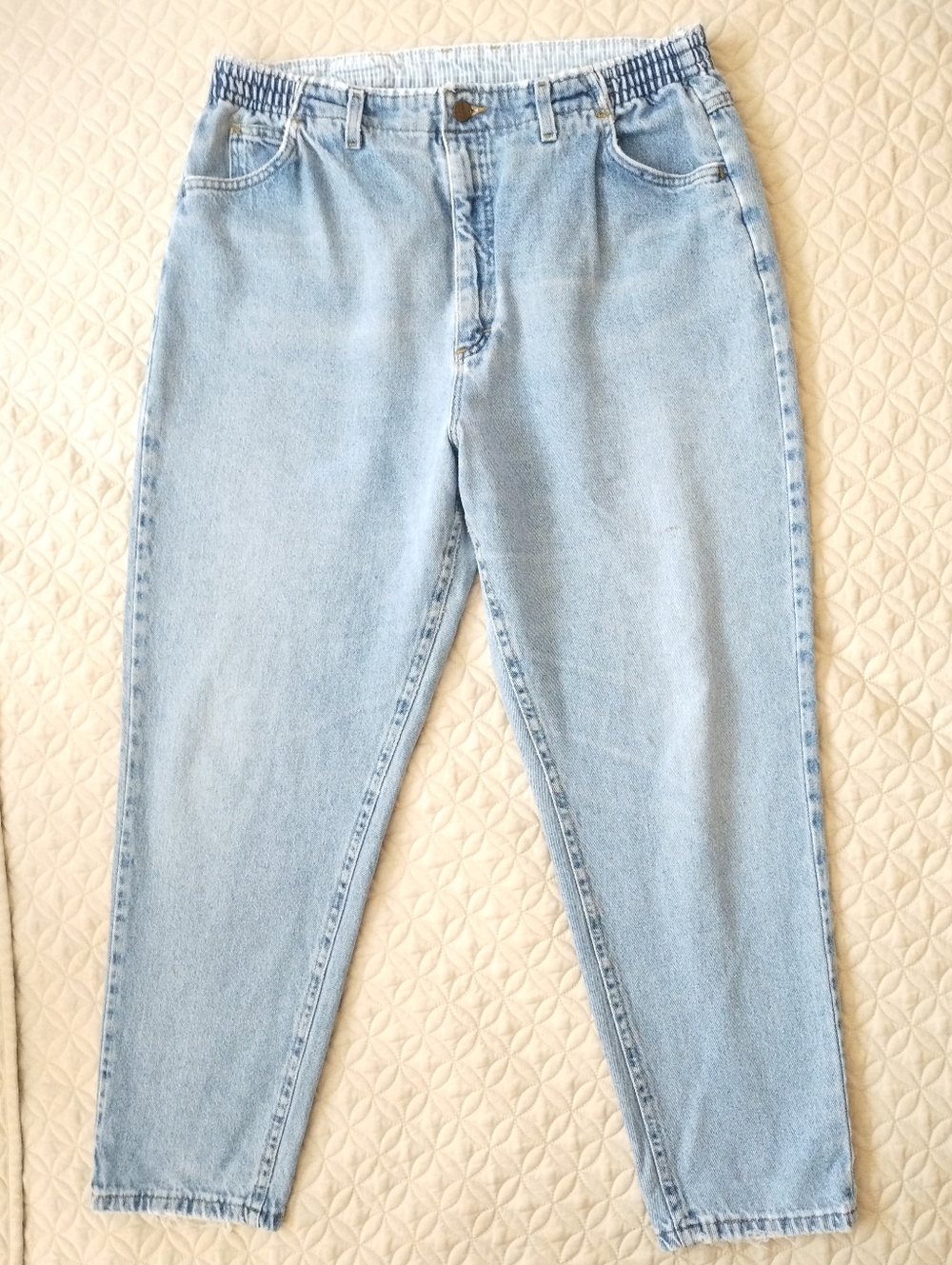 VTG L.L. Bean Light Wash Double L Comfort Elastic Waistband Relaxed Mom Jeans